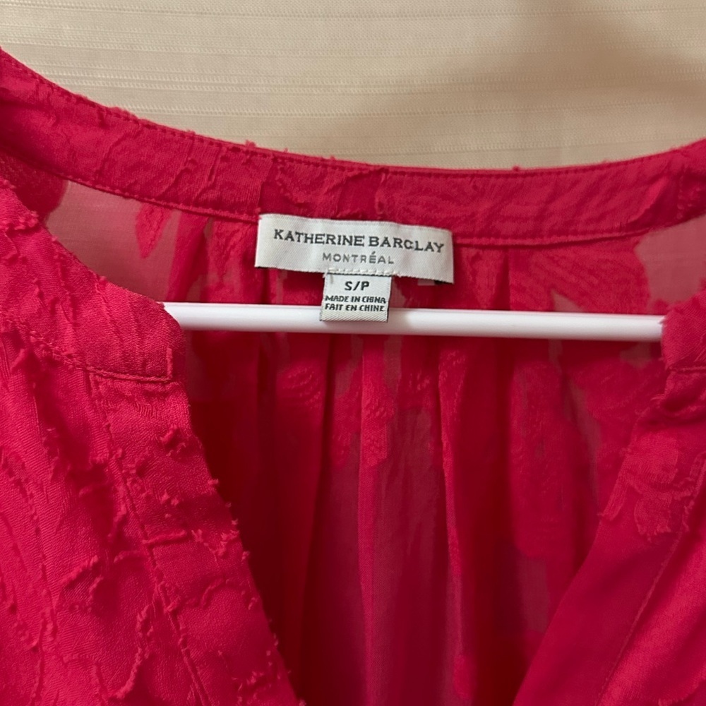 Katherine Barclay Sheer Silk Blend Pink Floral Textured Blouse Small - Picture 2 of 6